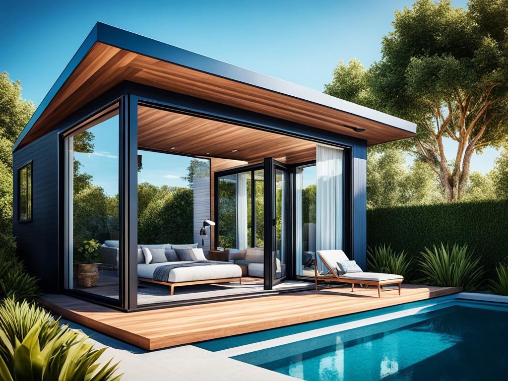 modern tiny house with pool