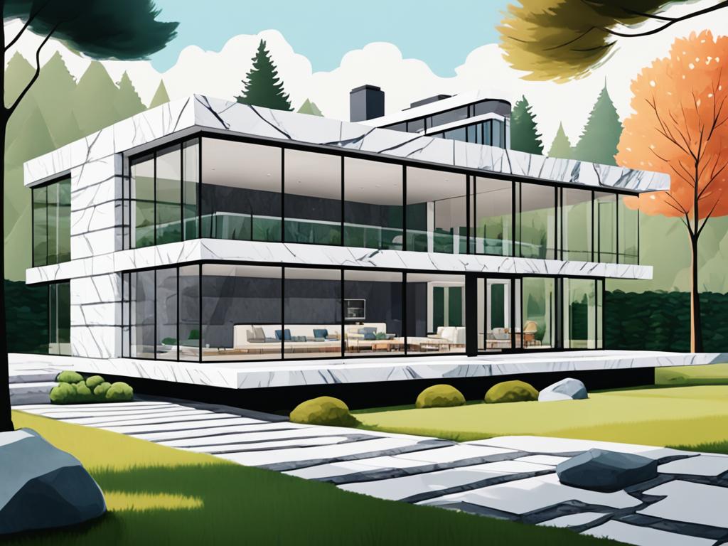 marble facades and stone accents